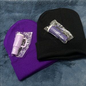 💕5/$15 Purple and Black Beanie Set with Keychain Accessories NEW